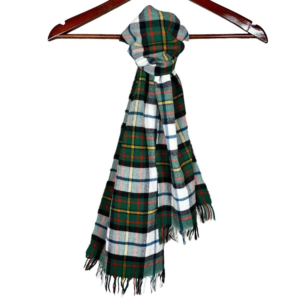 VINTAGE 100% Pure Wool Plaid Fringe Scarf - Picture 3 of 7